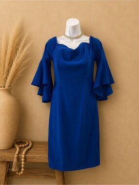 Calvin Klein - Off Shoulders Royal Blue Ruffle-Sleeve Dress